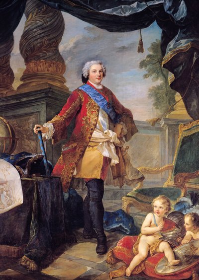 Louis (1729-65) Dauphin van Frankrijk met een plan van het beleg van Doornik, 1747 door Charles Joseph Natoire